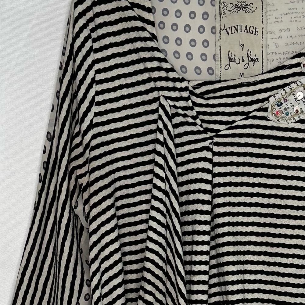 Jack & Jinger Mixed Media Popover Top Black & Off White Art To Wear Boho Sz M - Picture 4 of 10